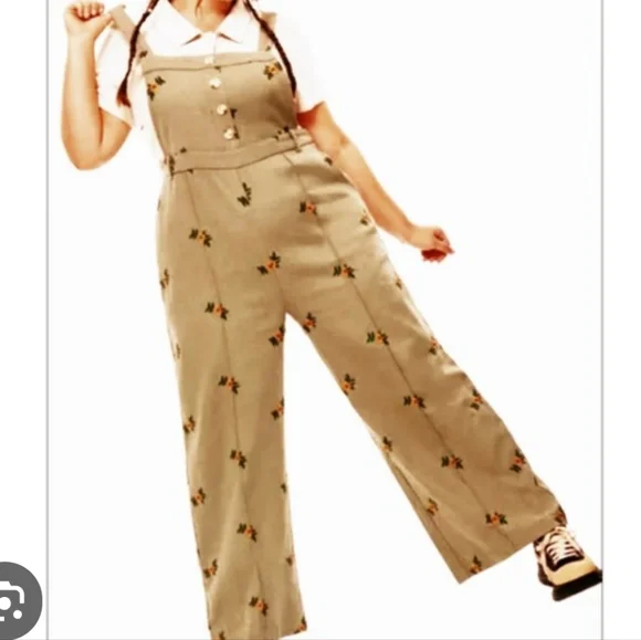 Cider Beige Floral Embroidered Wide-Leg Jumpsuit - Picture 1 of 13